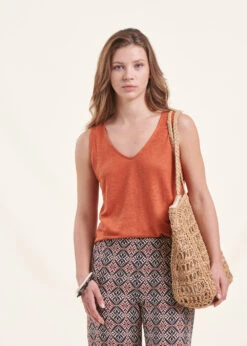 Débardeur Orange En Lin