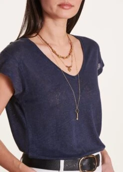 T-shirt Bleu Marine En Lin Manches Courtes -Vêtements Soldes Magasin FA TS DAVIA 608 6