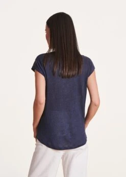 T-shirt Bleu Marine En Lin Manches Courtes -Vêtements Soldes Magasin FA TS DAVIA 608 b