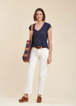 T-shirt Bleu Marine En Lin Manches Courtes -Vêtements Soldes Magasin FA TS DAVIA 608 c aa358db2 2125 481d 8ee6 8da6466ef4cb