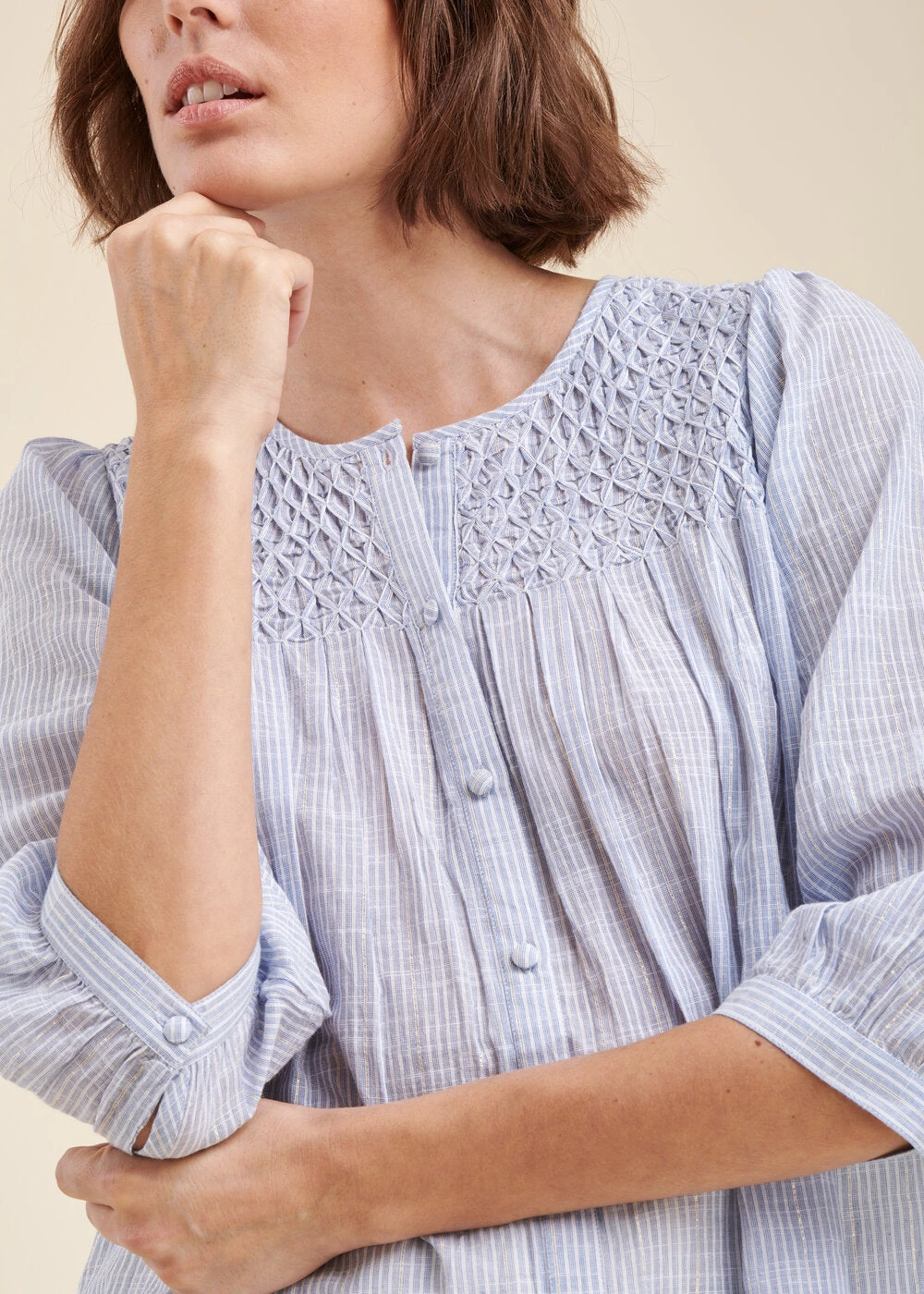 Chemisier Bleu à Fines Rayures En Coton Biologique 3 Chemisier Bleu à Fines Rayures En Coton Biologique