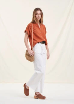 Chemisier Orange Ample En Gaze De Coton 13 Chemisier Orange Ample En Gaze De Coton -Vêtements Soldes Magasin FF CH SILVIA A 153 c