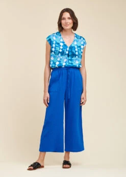 Pantacourt Bleu Roi En Gaze De Coton