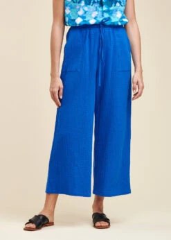 Pantacourt Bleu Roi En Gaze De Coton -Vêtements Soldes Magasin FF PA BACCHIO A 165 a