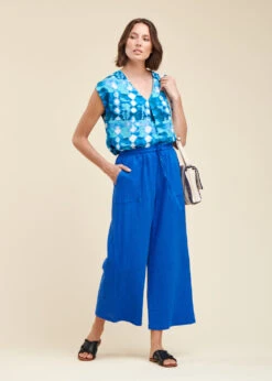 Pantacourt Bleu Roi En Gaze De Coton -Vêtements Soldes Magasin FF PA BACCHIO A 165 c