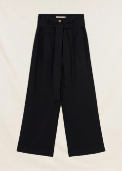 Pantalon Ample Noir Taille Haute En Viscose Lin -Vêtements Soldes Magasin FF PA BARTOLI V 700 7