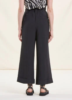 Pantalon Ample Noir Taille Haute En Viscose Lin -Vêtements Soldes Magasin FF PA BARTOLI V 700 b