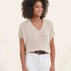 Pull Manches Courtes Beige Maille Irisée 1 Pull Manches Courtes Beige Maille Irisée -Vêtements Soldes Magasin FF PU SWOUTCH 704 1