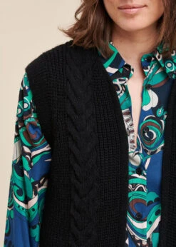 Gilet Noir Sans Manches Court En Maille -Vêtements Soldes Magasin FG GI TIK 700 6