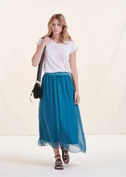 Jupe Longue Bleue En Voile Taille élastique 13 Jupe Longue Bleue En Voile Taille élastique -Vêtements Soldes Magasin FG JU LAURENZ 713 c