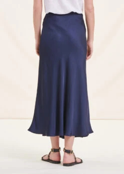 Jupe Longue Satin Bleu Foncé Fluide -Vêtements Soldes Magasin FG JU TORINO R 1424 b
