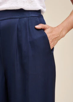 Pantalon Bleu Foncé Ample Fluide En Satin -Vêtements Soldes Magasin FG PA TONI R 1424 6