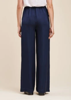 Pantalon Bleu Foncé Ample Fluide En Satin -Vêtements Soldes Magasin FG PA TONI R 1424 b