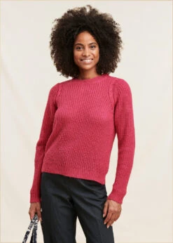 Pull Rose Mousseux Encolure Ronde