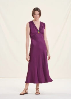 Robe Longue Fluide Habillée Prune -Vêtements Soldes Magasin FG RO TALICIA R 1560 c