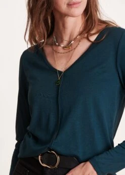 T-shirt Bleu Pétrole Encolure V -Vêtements Soldes Magasin FG TS TOUKINI J 805 6