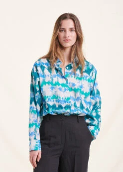 Chemise Bleue Longue En Voile De Coton Tie & Dye