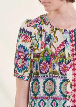 Chemise Vert D'eau à Fleurs Manches Courtes -Vêtements Soldes Magasin FH CH SILANA F 1578 6