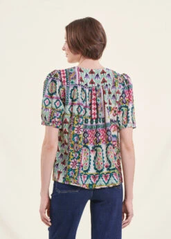 Chemise Vert D'eau à Fleurs Manches Courtes -Vêtements Soldes Magasin FH CH SILANA F 1578 b