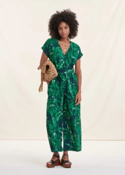 Combinaison Verte Imprimée Manches Courtes