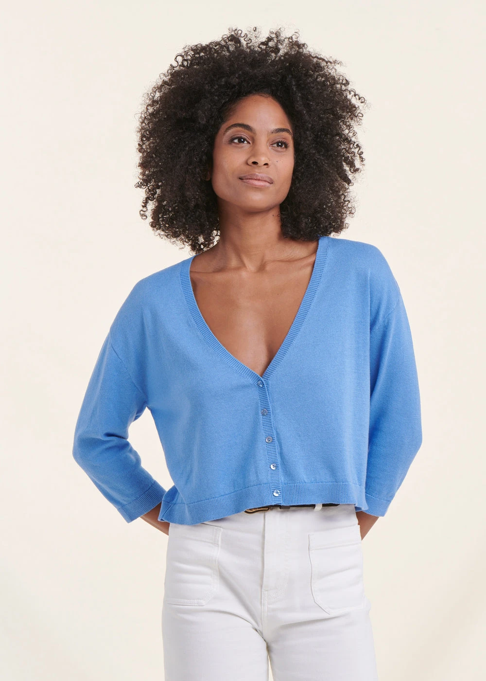 Gilet Court Bleu Manches Longues Col V 3 Gilet Court Bleu Manches Longues Col V