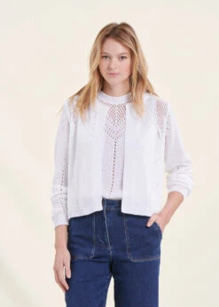 Gilet Blanc Manches Longues Encolure Ronde