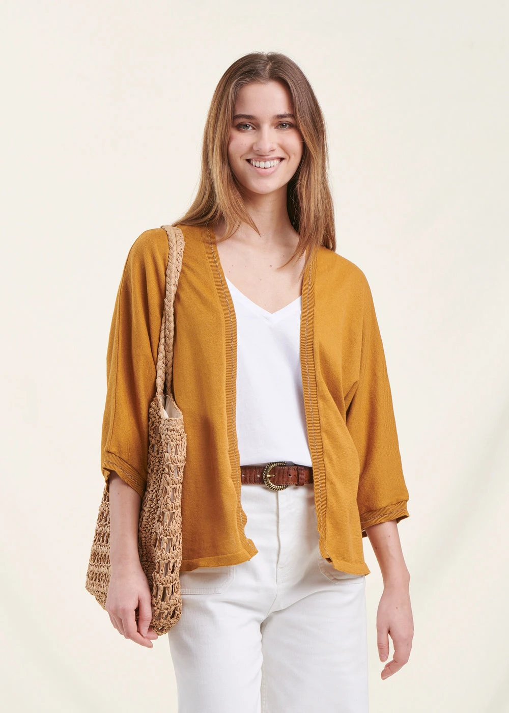 Gilet Moutarde Ample Manches 3/4 3 Gilet Moutarde Ample Manches 3/4