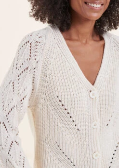 Gilet écru Manches Longues Col V -Vêtements Soldes Magasin FH GI VRUNA 703 6