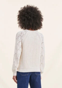 Gilet écru Manches Longues Col V -Vêtements Soldes Magasin FH GI VRUNA 703 b