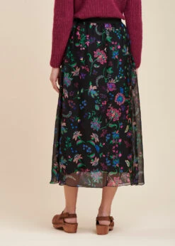 Jupe Longue Fluide Noire Fleurie Taille élastique -Vêtements Soldes Magasin FH JU LAURENZ J 700 b