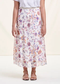 Jupe Longue Fluide écrue Fleurie Taille élastique -Vêtements Soldes Magasin FH JU LAURENZ J 703 a