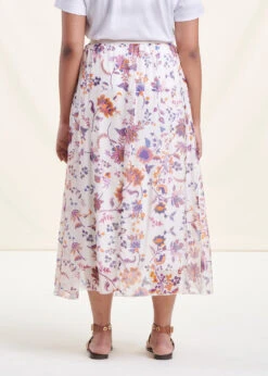 Jupe Longue Fluide écrue Fleurie Taille élastique -Vêtements Soldes Magasin FH JU LAURENZ J 703 b