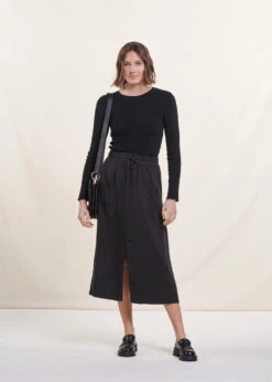 Jupe Mi-longue Fluide Noire -Vêtements Soldes Magasin FH JU VAMILA 700 c