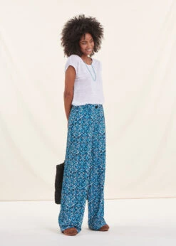 Pantalon Large Bleu Taille Haute Imprimé