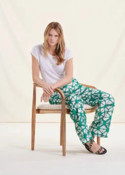 Pantalon Large Vert Chlorophylle En Lin à Taille Haute Tie & Dye -Vêtements Soldes Magasin FH PA BLANDIN M 1549 c