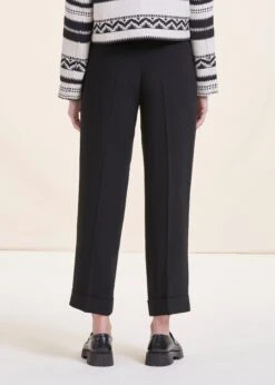 Pantalon Droit 7/8ème Noir En Tissu Crêpe -Vêtements Soldes Magasin FH PA RONAC C 700 b