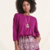 Pull Violet En Coton Biologique Manches 3/4 Oversize -Vêtements Soldes Magasin FH PU SELFIX A 1488 1