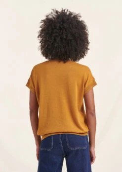 Pull Moutarde Manches Courtes Col V -Vêtements Soldes Magasin FH PU VOUTCH 148 b