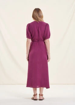 Robe Longue Portefeuille En Lin Violette 10 Robe Longue Portefeuille En Lin Violette -Vêtements Soldes Magasin FH RO PADAMA L 1488 b
