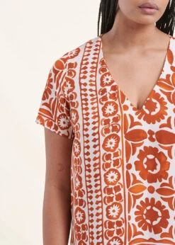 Robe Courte Orange Manches Courtes à Imprimé -Vêtements Soldes Magasin FH RO PERSIL A 153 6