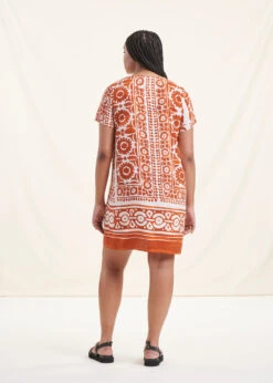 Robe Courte Orange Manches Courtes à Imprimé -Vêtements Soldes Magasin FH RO PERSIL A 153 b