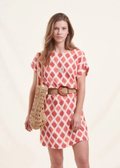 Robe Courte Corail Manches Courtes Et Encolure Bateau -Vêtements Soldes Magasin FH RO SOLANGE D 714 c