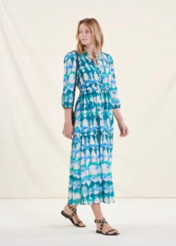 Robe Longue Bohème Bleue En Coton Tie & Dye