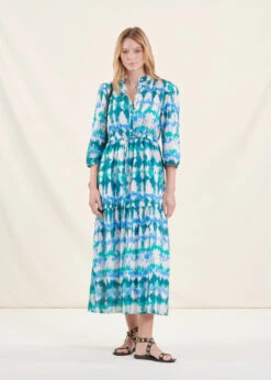 Robe Longue Bohème Bleue En Coton Tie & Dye -Vêtements Soldes Magasin FH RO SOMMEIL U 722 c
