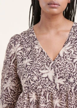 Robe Longue Bohème Marron En Voile De Coton à Manches 3/4 -Vêtements Soldes Magasin FH RO SUMMER A 702 6