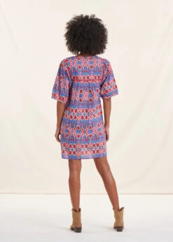 Robe Courte Bohème Bleu Et Rose En Coton Biologique Imprimé Ethnique -Vêtements Soldes Magasin FH RO VANALIS B 860 b