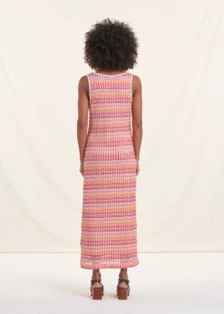 Robe Longue En Crochet Multicolore Orange Sans Manches -Vêtements Soldes Magasin FH RO VANDANA M 1540 b