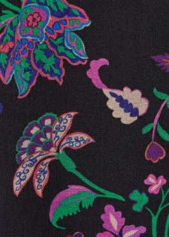 Robe Longue Bohême Noire En Voile Fleuri Manches Courtes -Vêtements Soldes Magasin FH RO VEOLA J 700 d