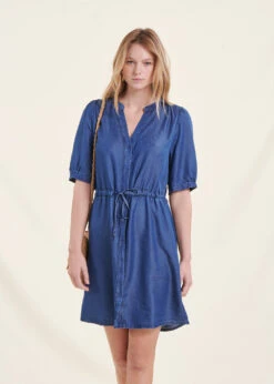 Robe Courte Fluide Bleu Denim 13 Robe Courte Fluide Bleu Denim -Vêtements Soldes Magasin FH RO VIANEY J 848 c