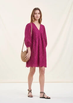 Robe Courte En Coton Violette Broderie Anglaise